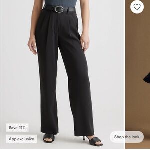 Quince Stretch Crepe Pleated Wide Leg Pants - Black